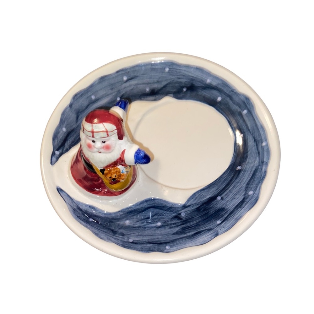 Unbranded Hand Painted Santa Chip and Dip Bowl Ceramic Christmas Serving‎ Dish